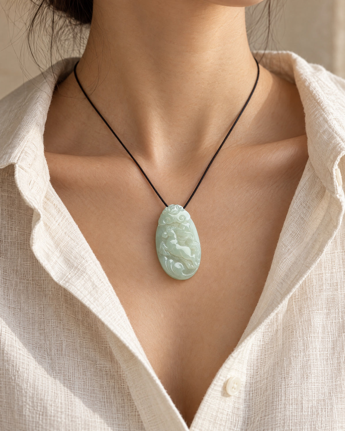 On the neck, in daylight